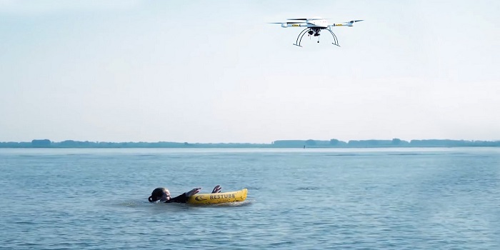 Two youths saved from drowning with a drone equipped with Restube