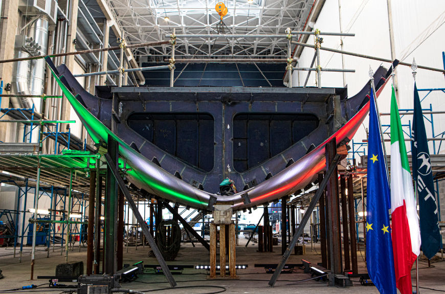The keel of hull 10238, first 52m of the Baglietto Tline, was laid